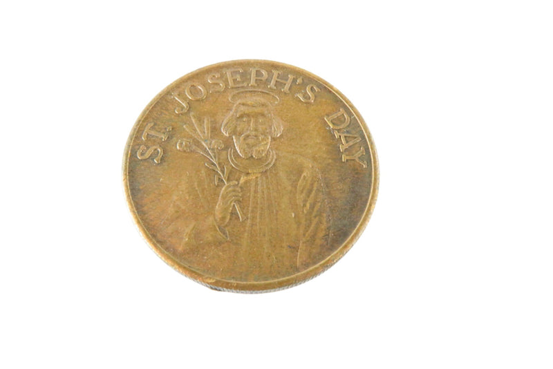 St. Joseph's Day Blessed Bronze Medal 1973 Italian Cultural Society New Orleans.  Front view.