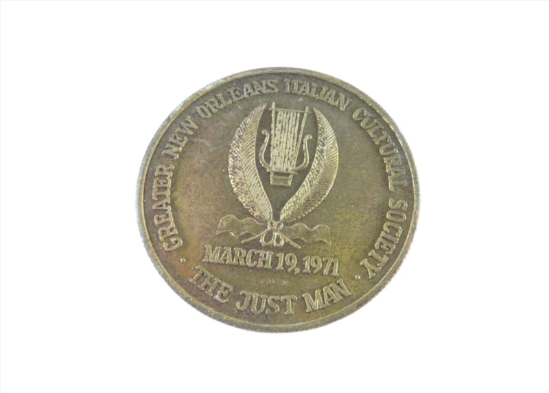 St. Joseph's Day Blessed Bronze Medal 1971 Italian Cultural Society New Orleans — Bars & Rounds — front view