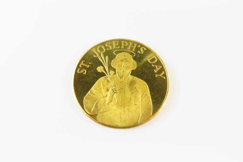 St. Joseph's Day Blessed Gilt Bronze Medal 1968 Italian Cultural Society