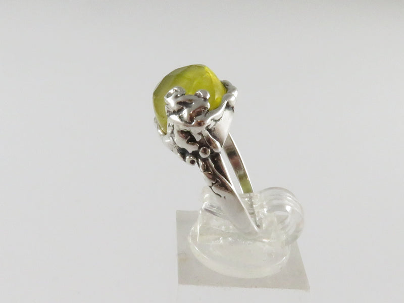 Vintage Art Nouveau Style Sterling Silver Yellow Glass Ring Size 9