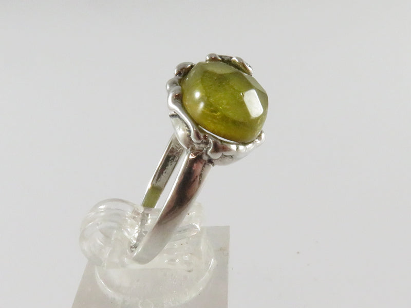 Vintage Art Nouveau Style Sterling Silver Yellow Glass Ring Size 9