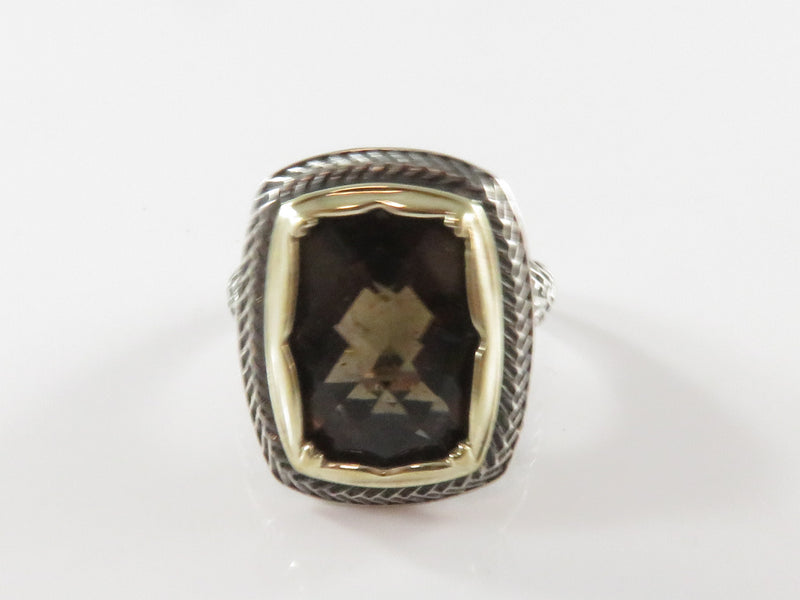 Sterling Silver Citrine Solitaire Cocktail Ring With Gold Gilded Bezel Size 7