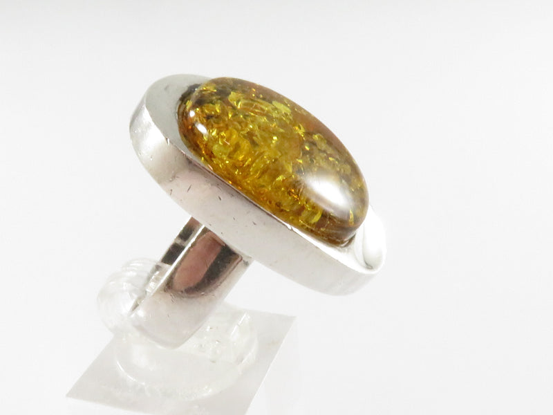 c1990 Sterling Silver Faux Yellow Amber Gdansk Poland Modernist Ring SJ Size 7.5