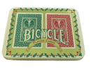 Closed Bicycle Playing Cards holiday collector tin with holly border and red and green card-back graphics