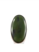 Sterling Silver Oval Polished Spinach Green Nephrite Jade Finger Ring Size 7 1/4 — Southwestern Jewelry • Sterling Silver, Si