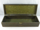 Antique Victorian Embossed Leatherette Glove Box 11 Inch Dresser Trinket Chest with Broken Brass Latch Floral Damask Lining