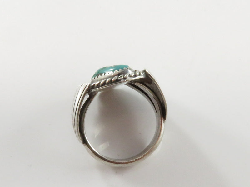 Vintage Navajo Silver Turquoise Ring Signed J.TSO Sz 9 Biker Ring