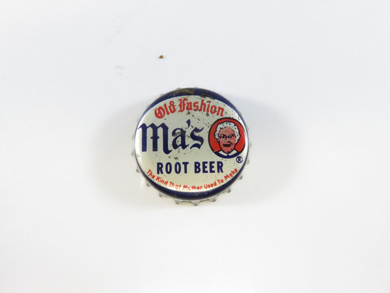 Vintage Ma's Old Fashion Root Beer bottle cap on a white background