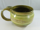 Studio Pottery Green Glaze Wide Body Mug with Integrated Thumb Rest Incised Initials and '15 Date Stoneware Coffee Soup Mug