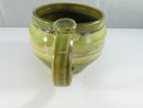 Studio Pottery Green Glaze Wide Body Mug with Integrated Thumb Rest Incised Initials and '15 Date Stoneware Coffee Soup Mug