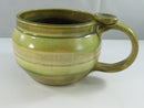 Studio Pottery Green Glaze Wide Body Mug with Integrated Thumb Rest Incised Initials and '15 Date Stoneware Coffee Soup Mug