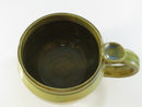 Studio Pottery Green Glaze Wide Body Mug with Integrated Thumb Rest Incised Initials and '15 Date Stoneware Coffee Soup Mug
