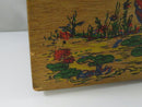 Vintage Hand-Painted Asian Pheasant Wooden Box Purse Faux Bamboo Handle Brass Flip Lock Mid-Century 10 Inch Handbag