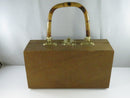 Vintage Hand-Painted Asian Pheasant Wooden Box Purse Faux Bamboo Handle Brass Flip Lock Mid-Century 10 Inch Handbag