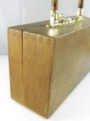 Vintage Hand-Painted Asian Pheasant Wooden Box Purse Faux Bamboo Handle Brass Flip Lock Mid-Century 10 Inch Handbag