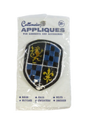 Vintage Costumake Applique Patch Shield Crest – Original Packaging – 1 7/8" x 2 3/8" — Gold — front view