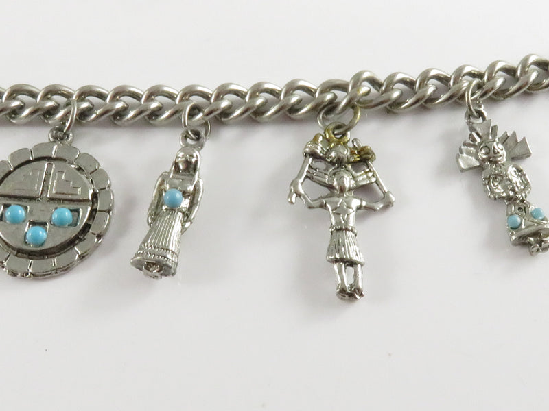 Vintage 6 1/2" Costume Charm Bracelet with Native American Style Charms c1960