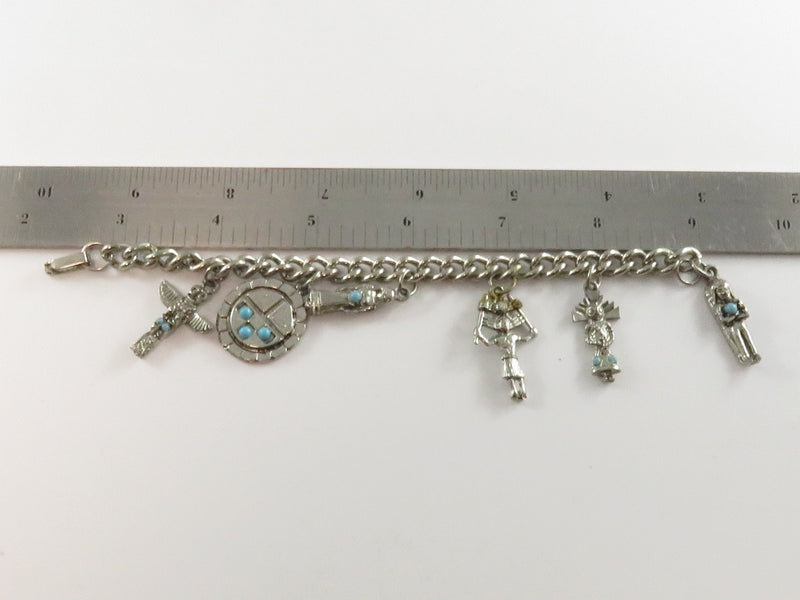 Vintage 6 1/2" Costume Charm Bracelet with Native American Style Charms c1960
