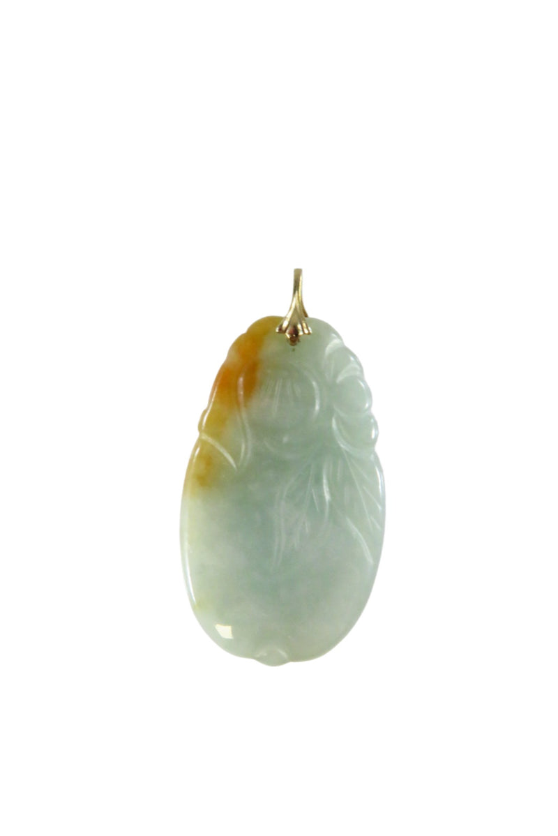 Lovely Nephrite Jadeite Jade Carved Leaf Design Pendant Yellow Metal Bale