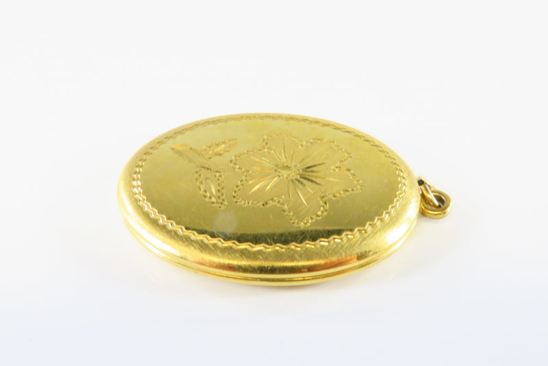 Gold Filled 2 Photo Locket with Etched Flower Design 1 5/8" high