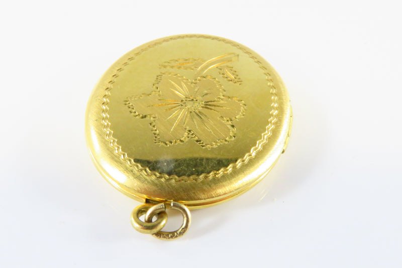 Gold Filled 2 Photo Locket with Etched Flower Design 1 5/8" high