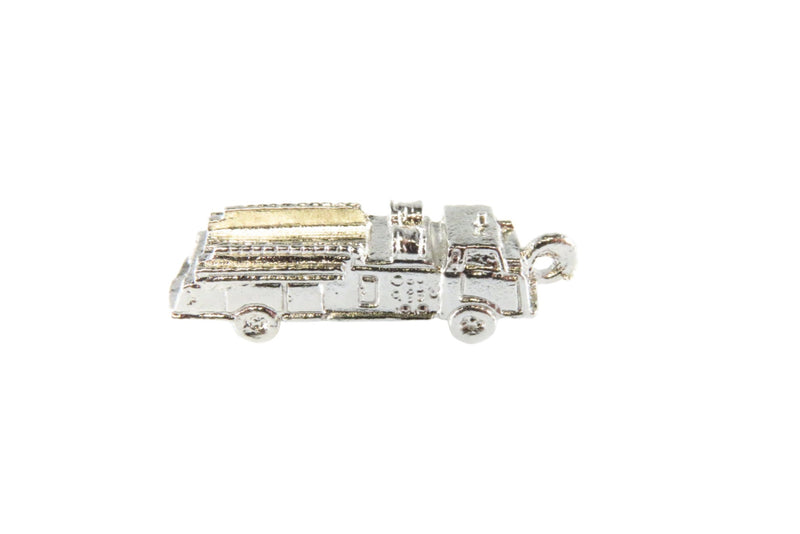 Sterling Fire Truck Charm Rhodium Plate No Polish Sterling Charm