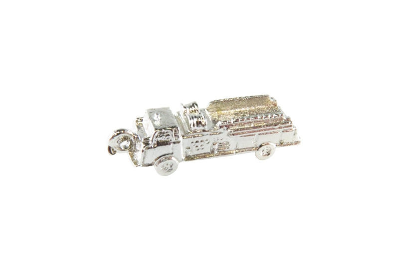 Sterling Fire Truck Charm Rhodium Plate No Polish Sterling Charm