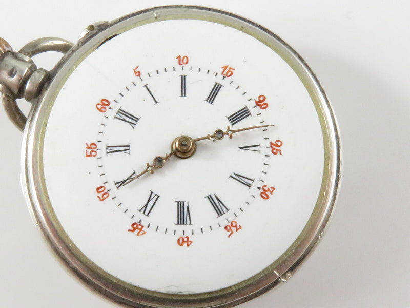 Mignon Swiss 800 Silver Stem Wind Pendant Pocket Watch Womens Size 0 for Repair or Parts