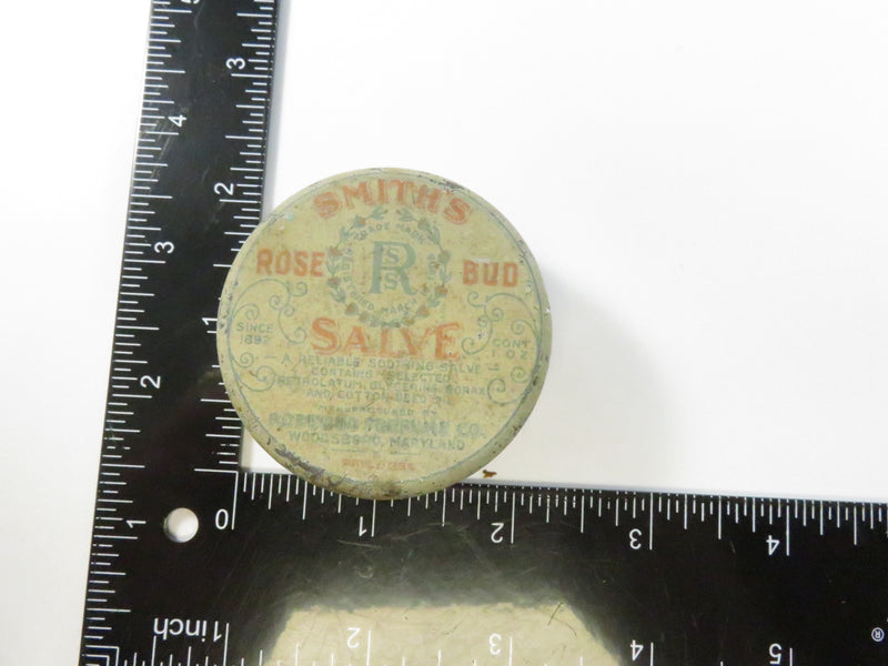 Antique Smith’s Rosebud Salve 1 oz Tin – Woodsboro MD – 25¢ price – c.1914 era