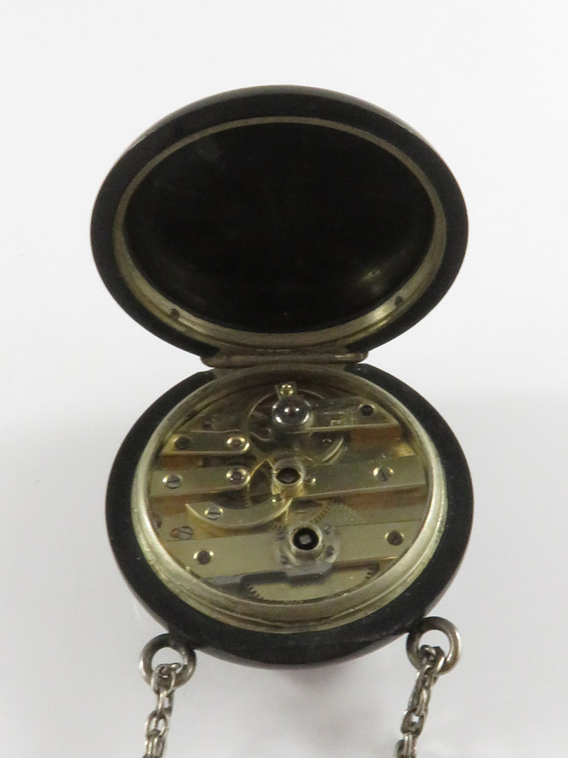 In the Style of Charles Oudin Stem Wind Victorian Ebonite Pocket Watch Chatelain