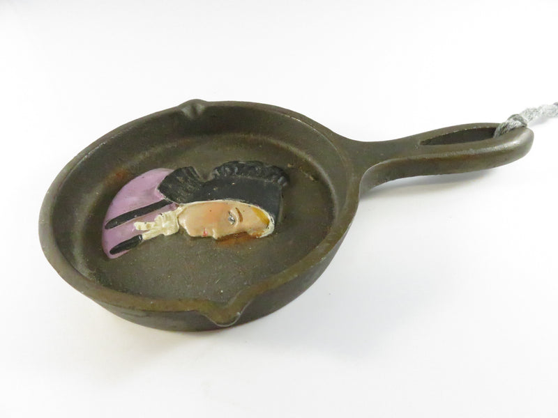 Vintage Cast Iron Miniature Skillet with Painted Amish Girl - 6 3/8"