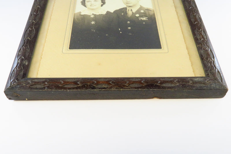 Old c1940's 8x10 Wood Photo Frame With Fancy Patterned Boarder