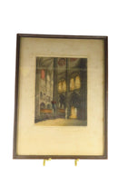 Antique Victor Valery Signed Color Etching of Notre Dame Interior, Paris France — front view