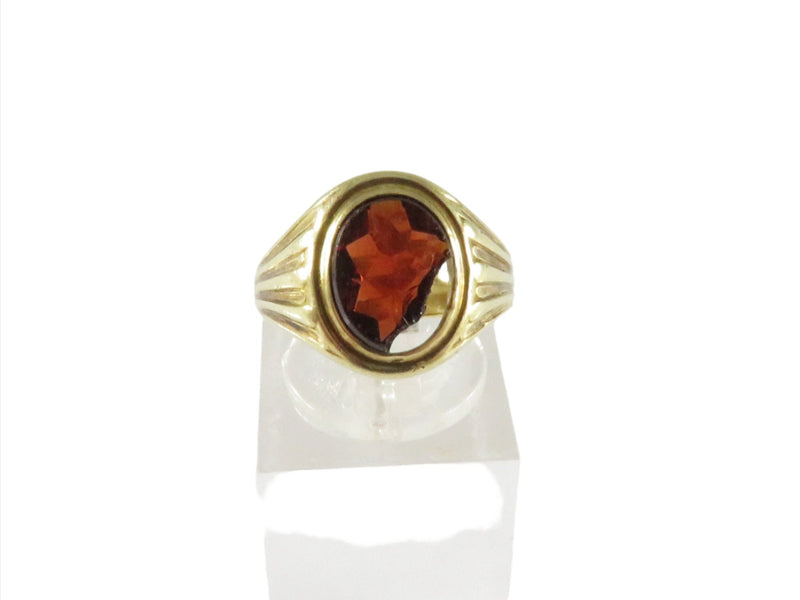 14K Gold Edwardian-Style Bezel Set Ring, Mixed-Cut Orange Stone (Restoration) — Jewelry & Watches:Fine Jewelry:Fine Rings:Gem