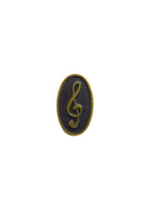 Vintage Oval Treble Clef Symbol Collar or Shirt Pin Black Brass — front view