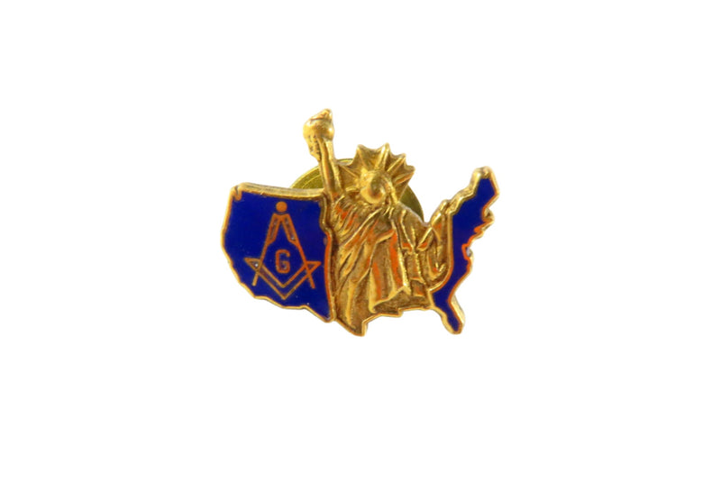 Freemason USA Masonic Blue Enamel & Statue of Liberty Lapel, Hat Pin