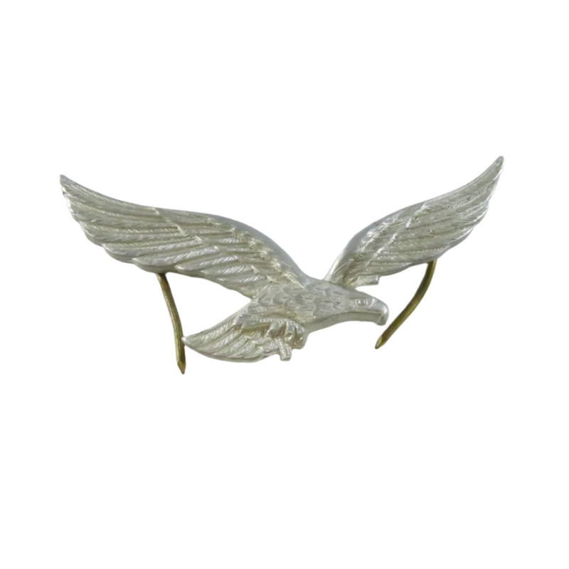 Luftwaffe Visor Cap Eagle WWII Era Denazified White Metal Insignia - 2 7/16" — front view