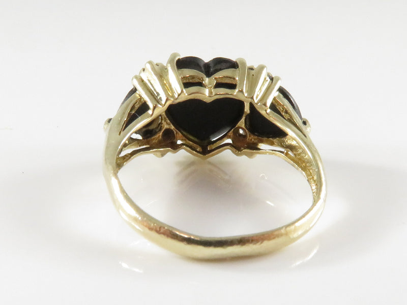 Vintage 14K Yellow Gold Ring w/Heart Shaped Glass & Diamond Accents Size 6