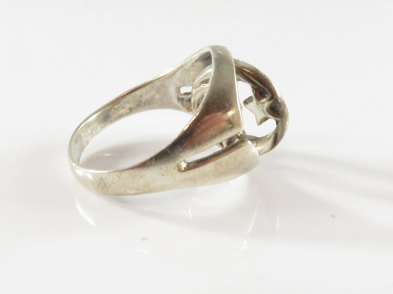 Vintage Crescent Moon and Star Spinner Flip Ring Sterling Silver Size 9