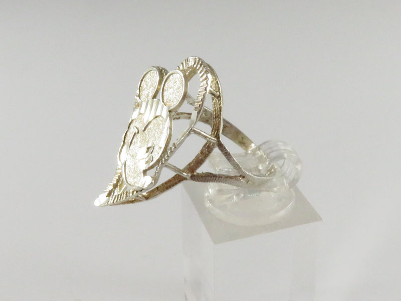 Cute Sterling Large Mickey Mouse Heart Finger Ring Etched Designed Size 9.5