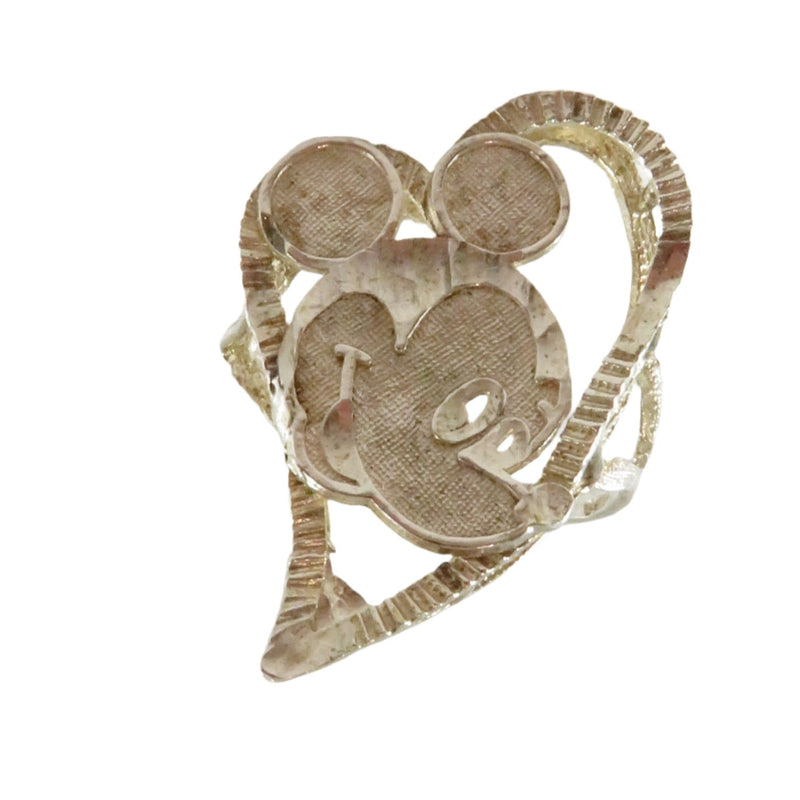 Cute Sterling Large Mickey Mouse Heart Finger Ring Etched Designed Size 9.5 — Sterling Silver, Silver — front view