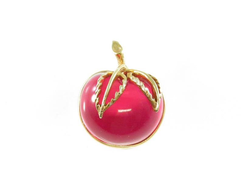 Vintage Sarah Coventry Red Apple Jelly Belly Brooch Gold Tone Leaves - 1 1/2" High