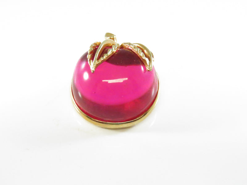 Vintage Sarah Coventry Red Apple Jelly Belly Brooch Gold Tone Leaves - 1 1/2" High