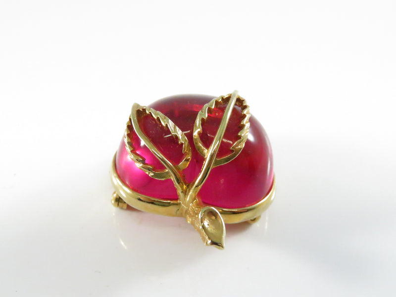 Vintage Sarah Coventry Red Apple Jelly Belly Brooch Gold Tone Leaves - 1 1/2" High
