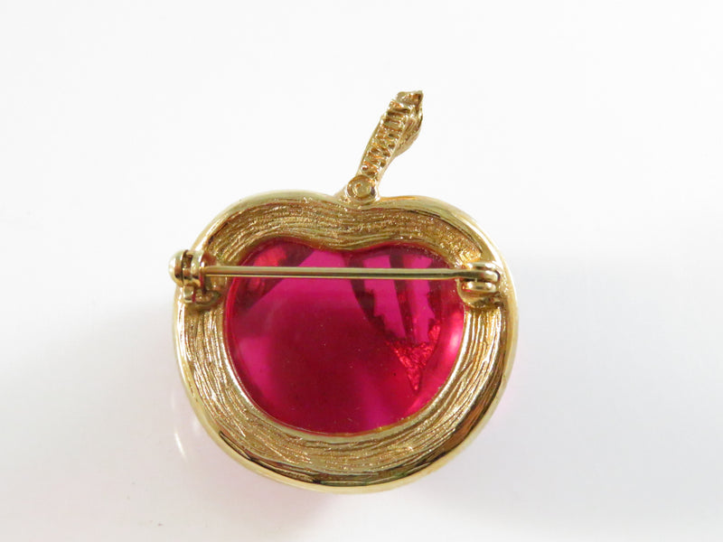 Vintage Sarah Coventry Red Apple Jelly Belly Brooch Gold Tone Leaves - 1 1/2" High