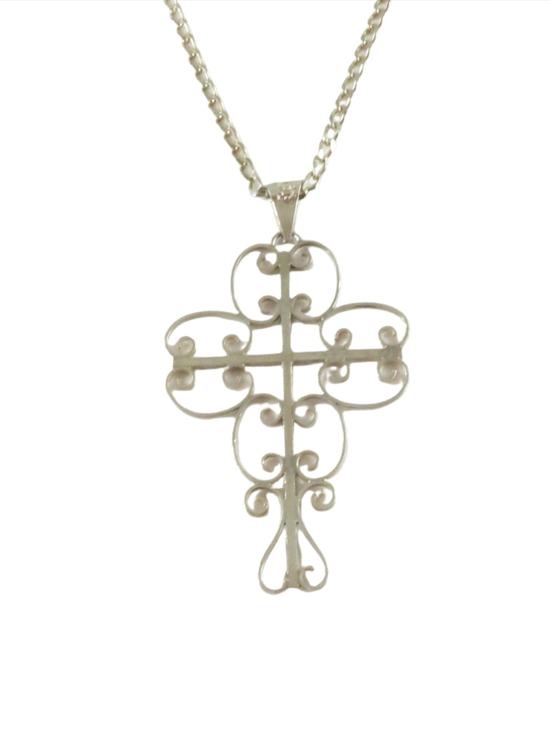 Lovely Sterling Filigree Christian Cross on 24" Sterling Curb Link Necklace — Jewelry & Watches:Fine Jewelry:Fine Necklaces &