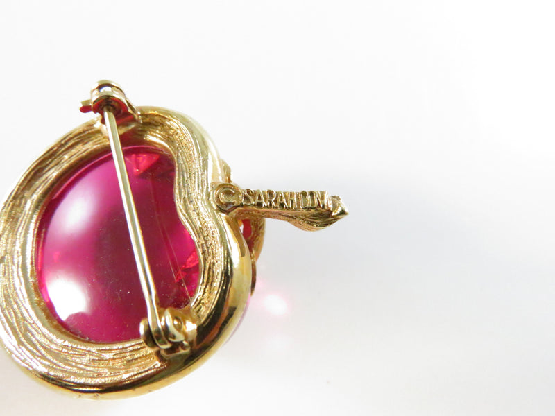 Vintage Sarah Coventry Red Apple Jelly Belly Brooch Gold Tone Leaves - 1 1/2" High