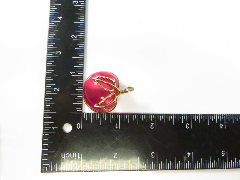 Vintage Sarah Coventry Red Apple Jelly Belly Brooch Gold Tone Leaves - 1 1/2" High