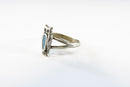 Petite Owl Ring Crushed Turquoise Accented c1980 Nickel Silver product image for Just Stuff I Sell, clear front view, neutral background, original listing photo, optimized descriptive alt text, centered composition variant 3
