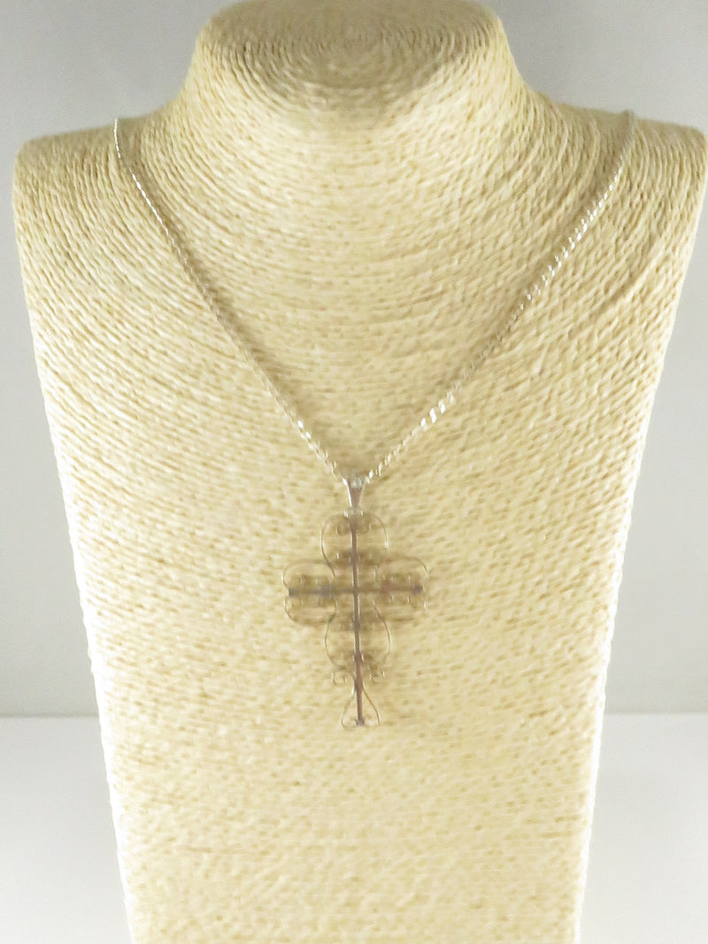 Lovely Sterling Filigree Christian Cross on 24" Sterling Curb Link Necklace